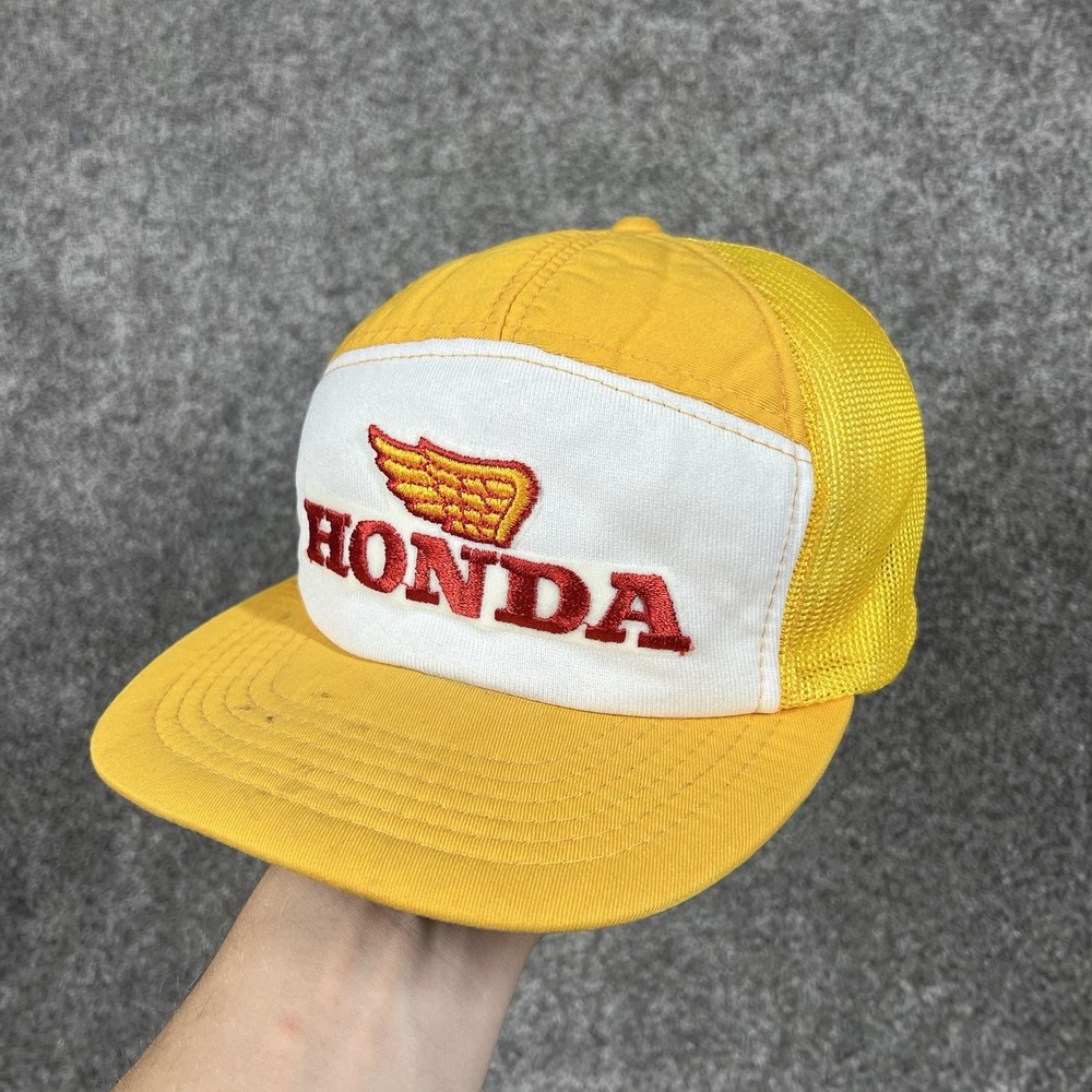 Vintage Honda Motorcycles USA Trucker Hat Mesh Cap Yellow 1970s 1980s Rare